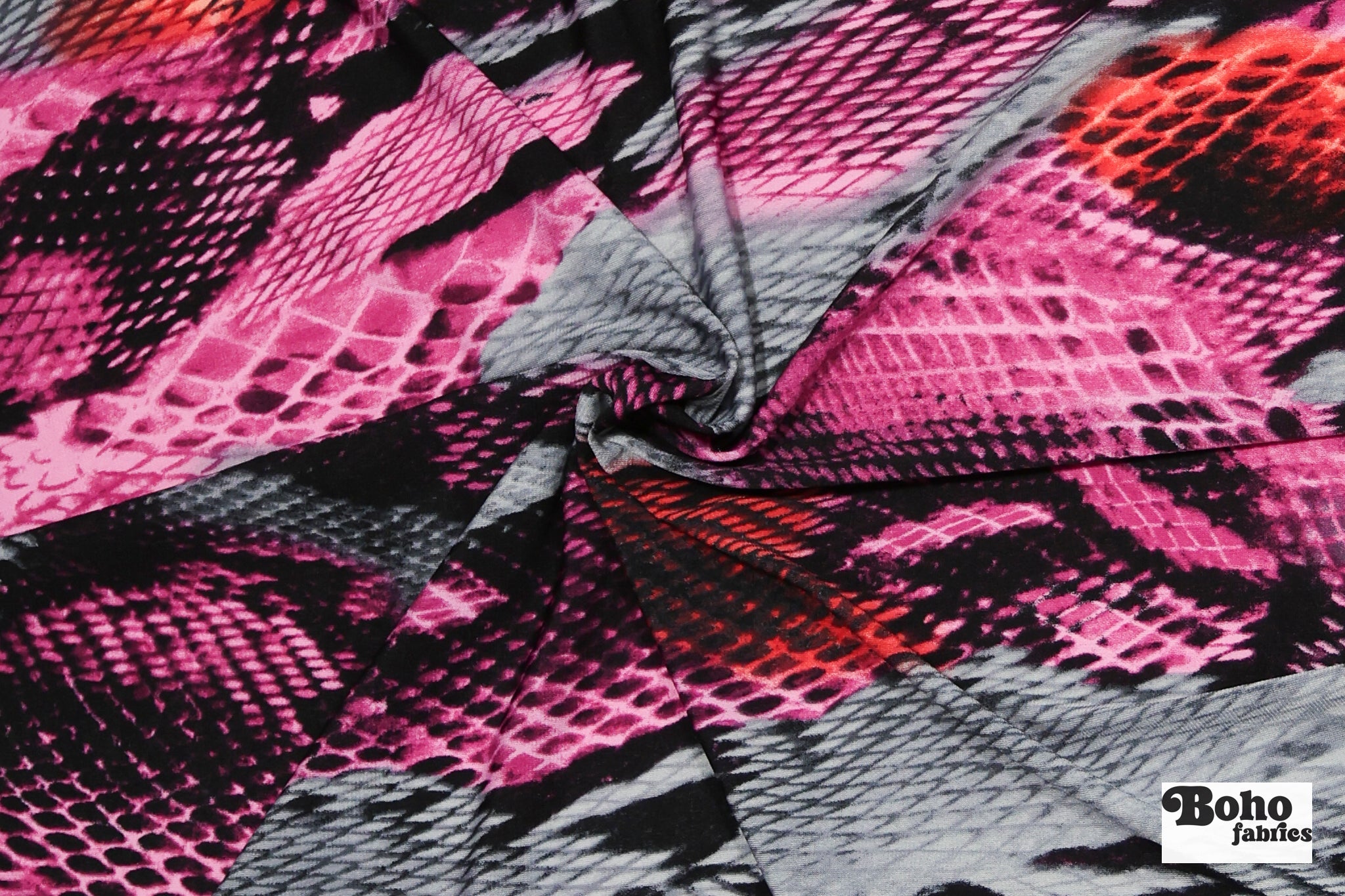 Pink & Red Snake Print, Rayon Spandex Jersey Knit Fabric - Boho Fabrics - Rayon Jersey Solid, Knit Fabric