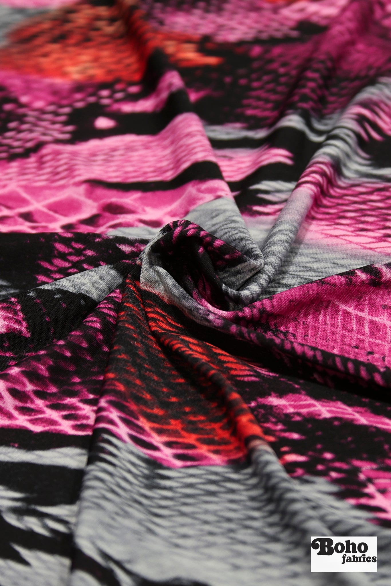 Pink & Red Snake Print, Rayon Spandex Jersey Knit Fabric - Boho Fabrics - Rayon Jersey Solid, Knit Fabric