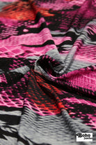 Pink & Red Snake Print, Rayon Spandex Jersey Knit Fabric - Boho Fabrics - Rayon Jersey Solid, Knit Fabric