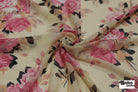 Pink Roses on Beige. Power Mesh - Boho Fabrics - Stretch Mesh