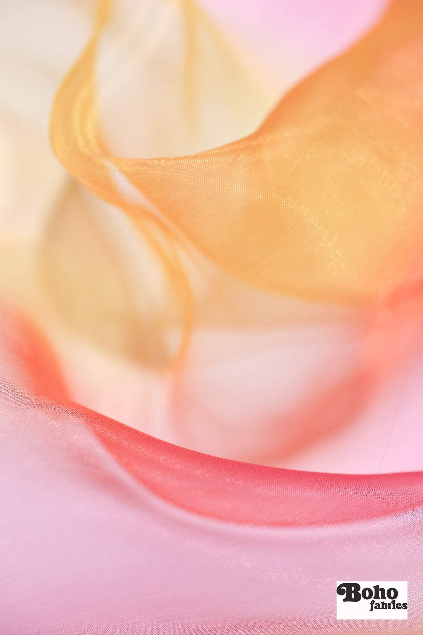 Pink & Yellow Gradient Organza Woven Fabric - Boho Fabrics - Organza, Woven Fabric