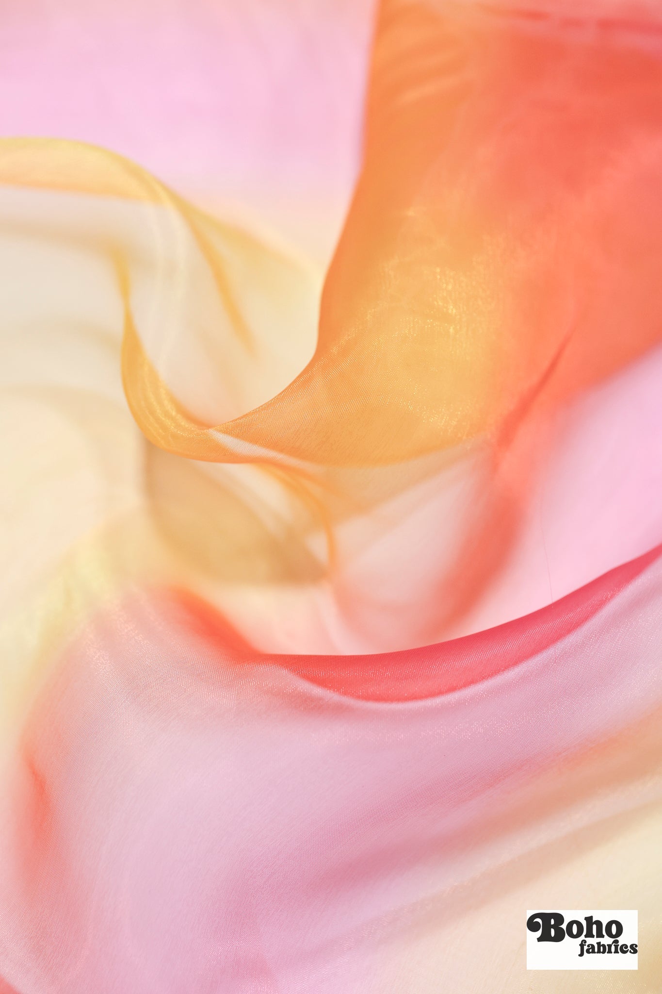 Pink & Yellow Gradient Organza Woven Fabric - Boho Fabrics - Organza, Woven Fabric