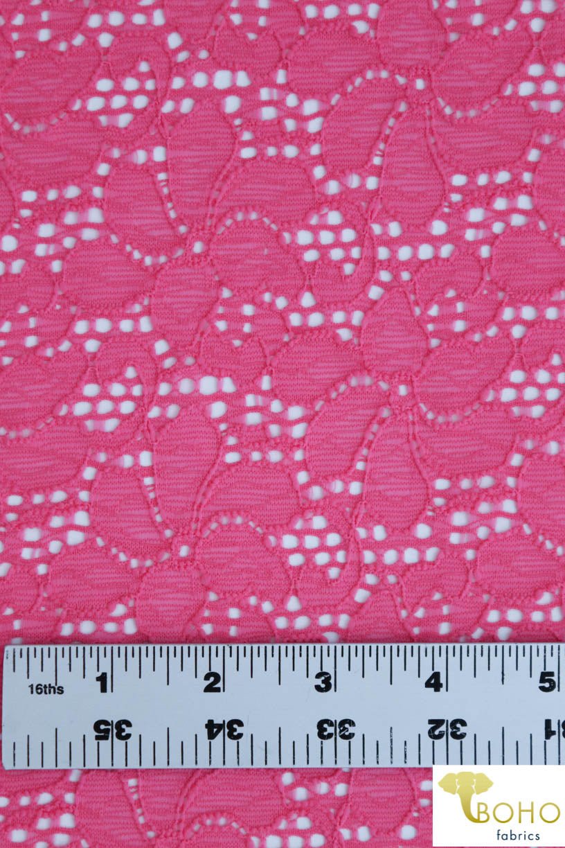 Pinwheel Florals in Pink. Stretch Lace Knit. SL-117-PNK - Boho Fabrics