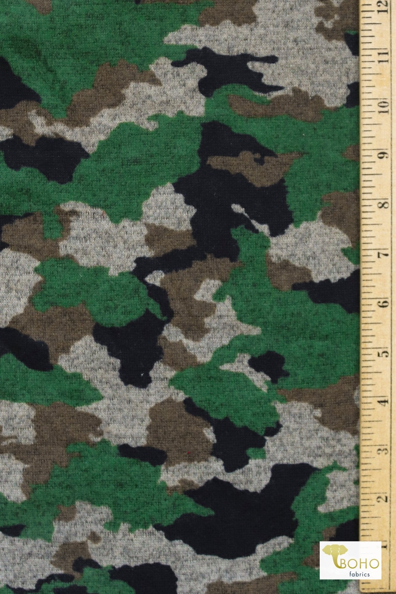 Pixelated Camo, Brushed Sweater Knit - Boho Fabrics