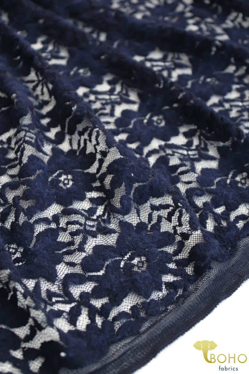 Plush Navy Florals, Stretch Lace. SL-122 - Boho Fabrics