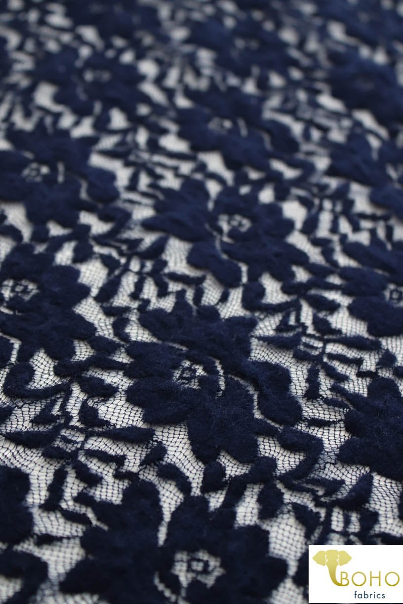 Plush Navy Florals, Stretch Lace. SL-122 - Boho Fabrics