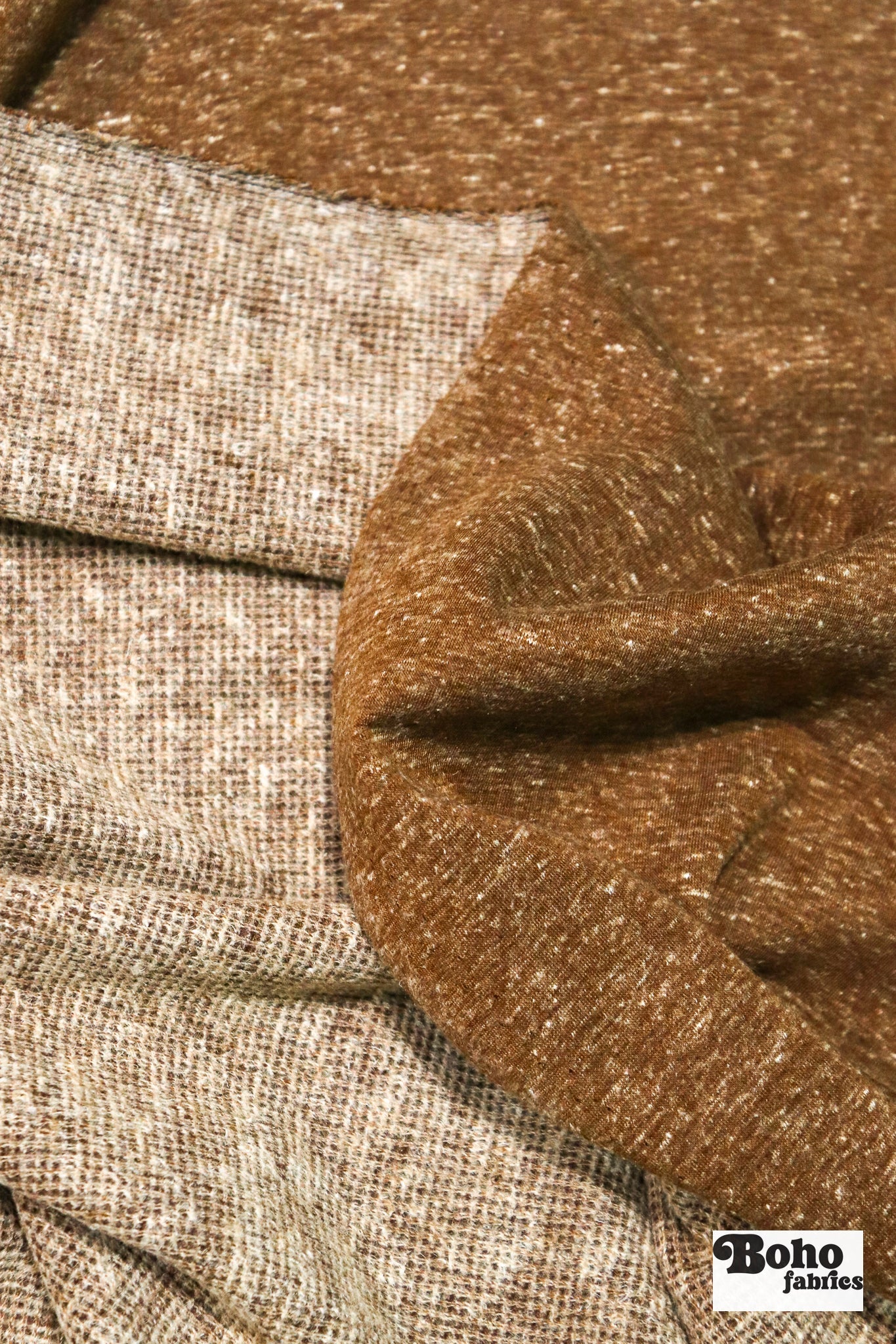 Polartec, Heathered - Brown, Flat Back, Brushed Rib Fabric - Boho Fabrics - Rib Solid, Knit Fabric