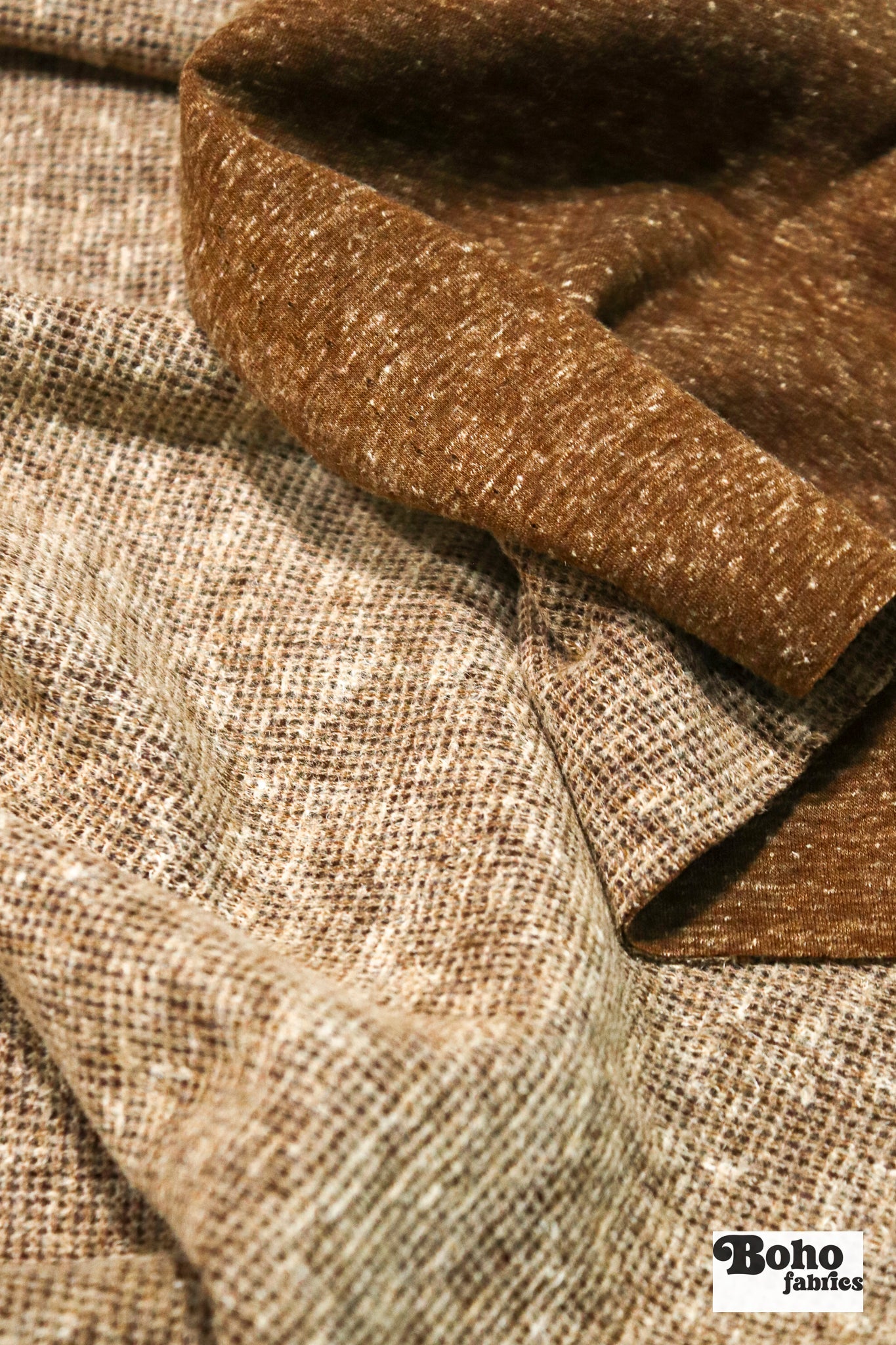Polartec, Heathered - Brown, Flat Back, Brushed Rib Fabric - Boho Fabrics - Rib Solid, Knit Fabric