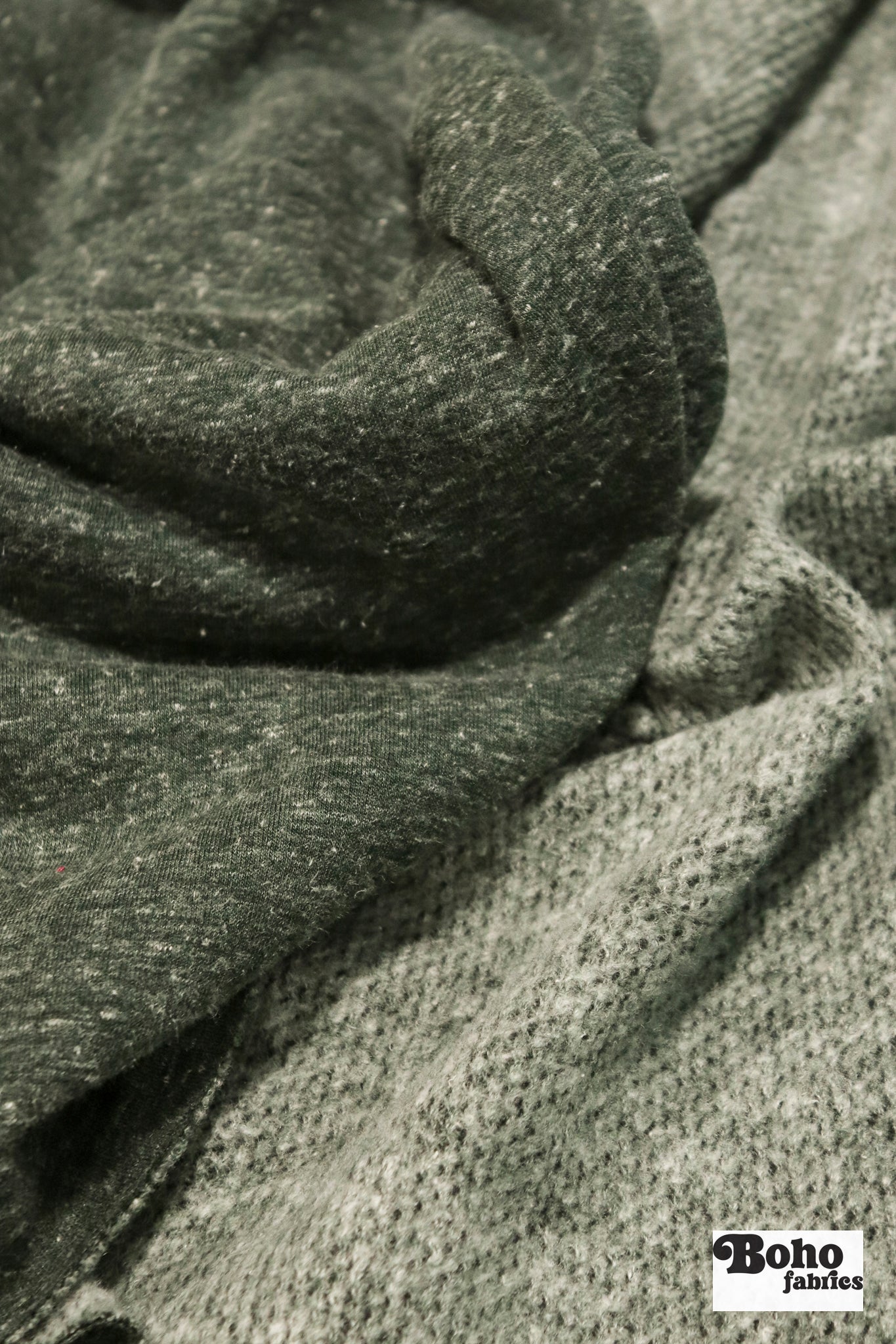 Polartec, Heathered - Hunter Green, Flat Back, Brushed Rib Fabric - Boho Fabrics - Rib Solid, Knit Fabric