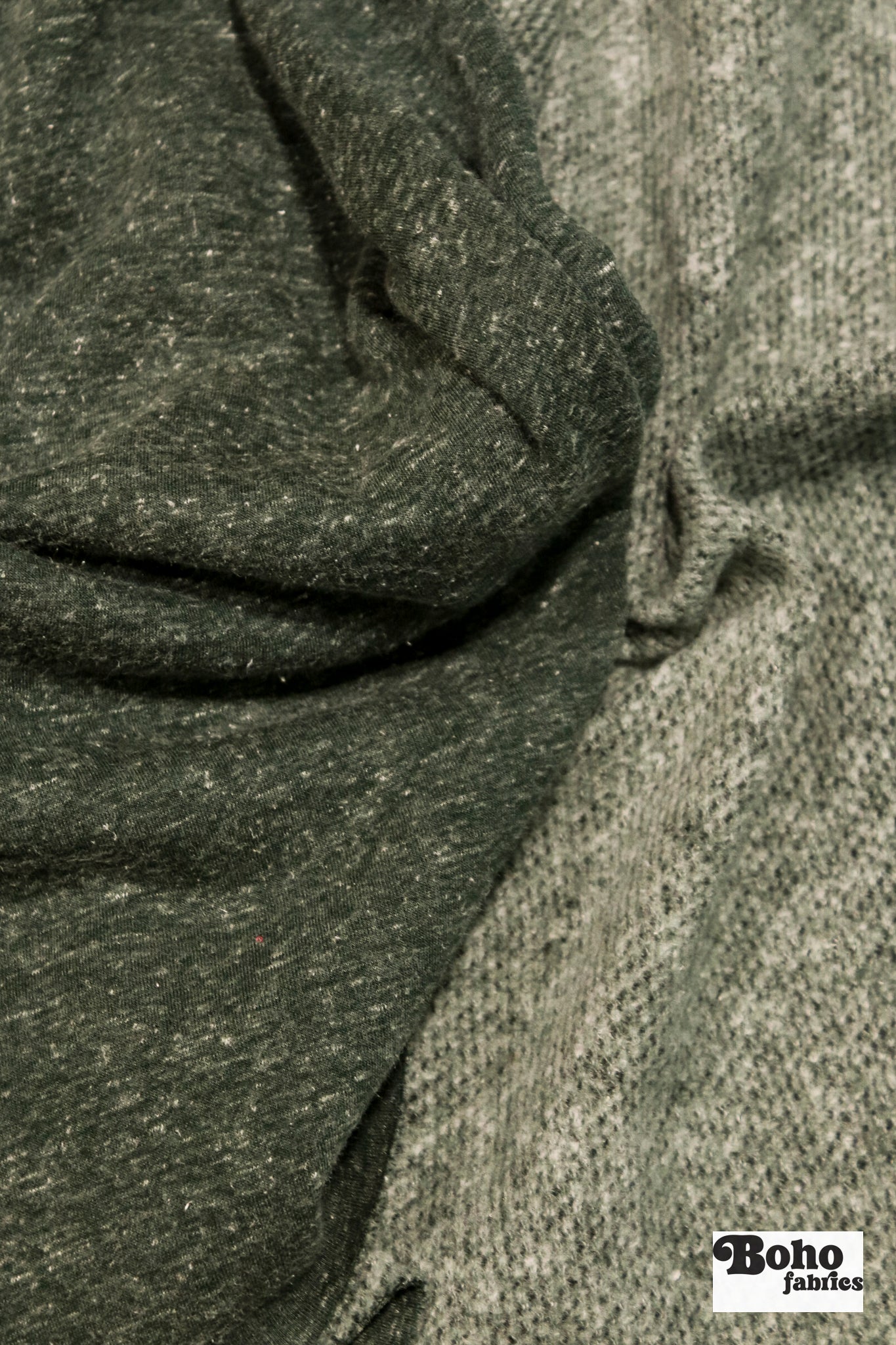 Polartec, Heathered - Hunter Green, Flat Back, Brushed Rib Fabric - Boho Fabrics - Rib Solid, Knit Fabric