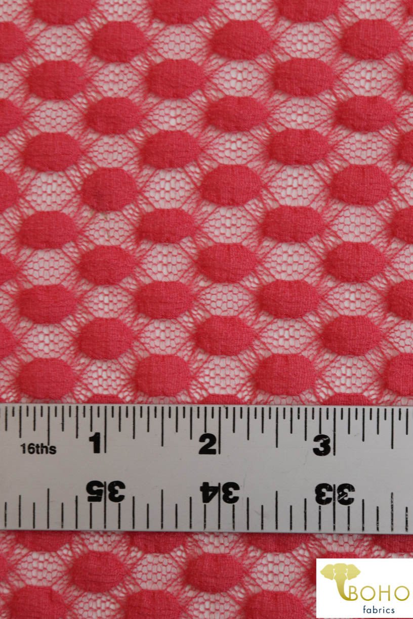 Polka Dot in Coral. Stretch Lace. SL-107-CRL - Boho Fabrics