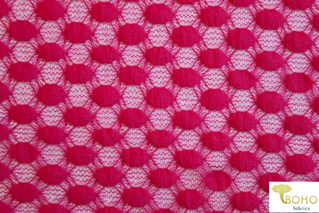Polka Dot in Hot Pink. Stretch Lace. SL-107-PNK - Boho Fabrics