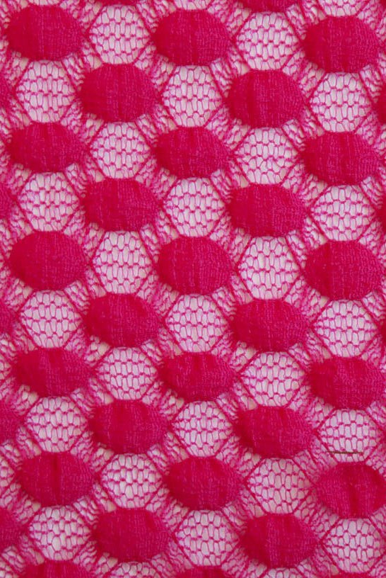 Polka Dot in Hot Pink. Stretch Lace. SL-107-PNK - Boho Fabrics