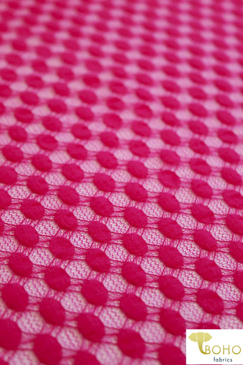 Polka Dot in Hot Pink. Stretch Lace. SL-107-PNK - Boho Fabrics