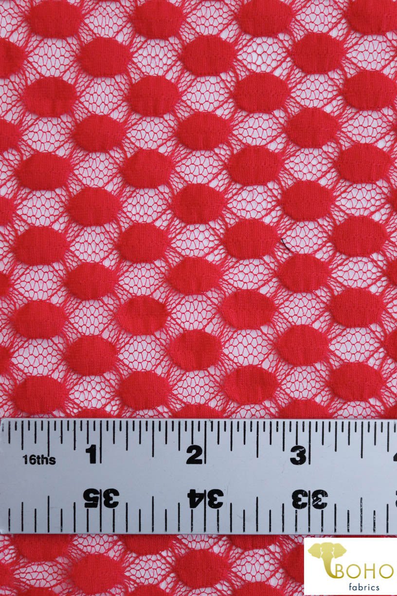 Polka Dot in Red. Stretch Lace. SL-107-RED - Boho Fabrics