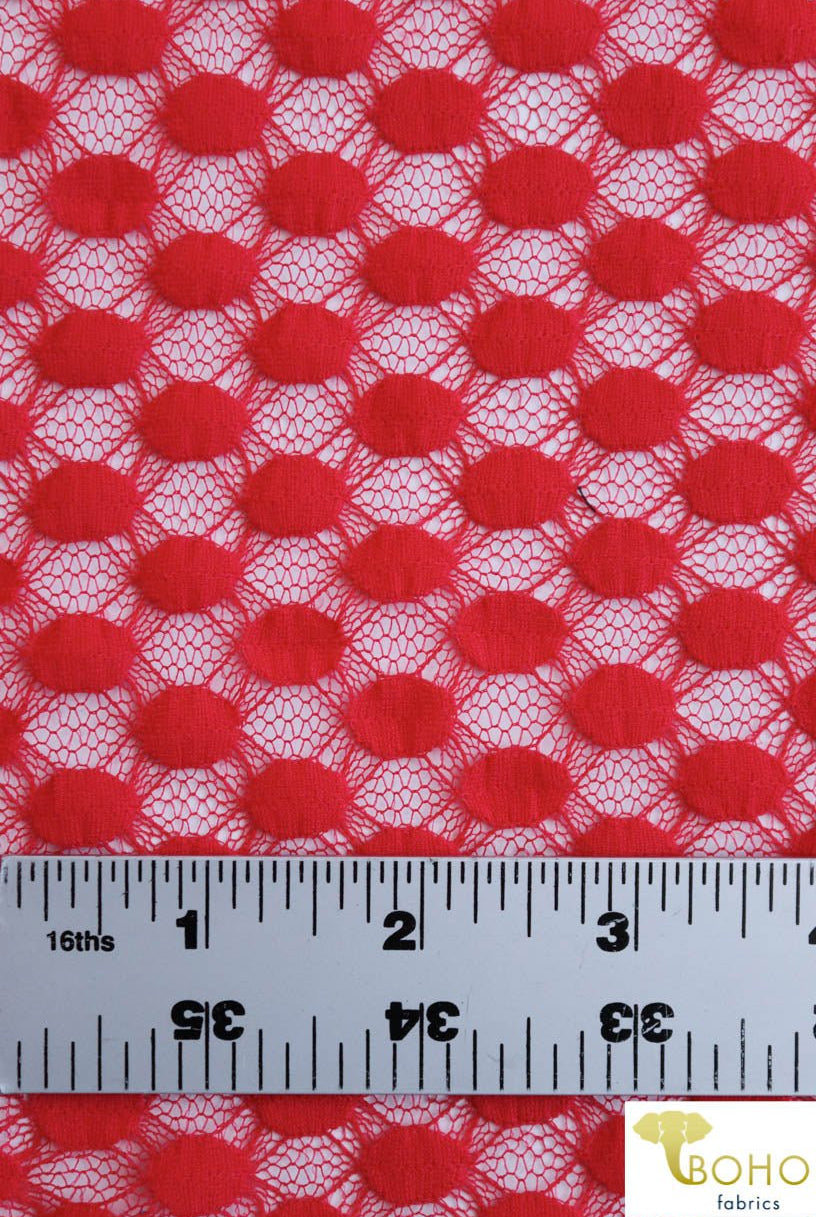 Polka Dot in Red. Stretch Lace. SL-107-RED - Boho Fabrics
