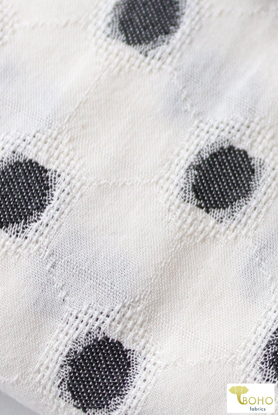 Polka Dots B/W. Cotton Jacquard Woven, WVP-253-BLK - Boho Fabrics