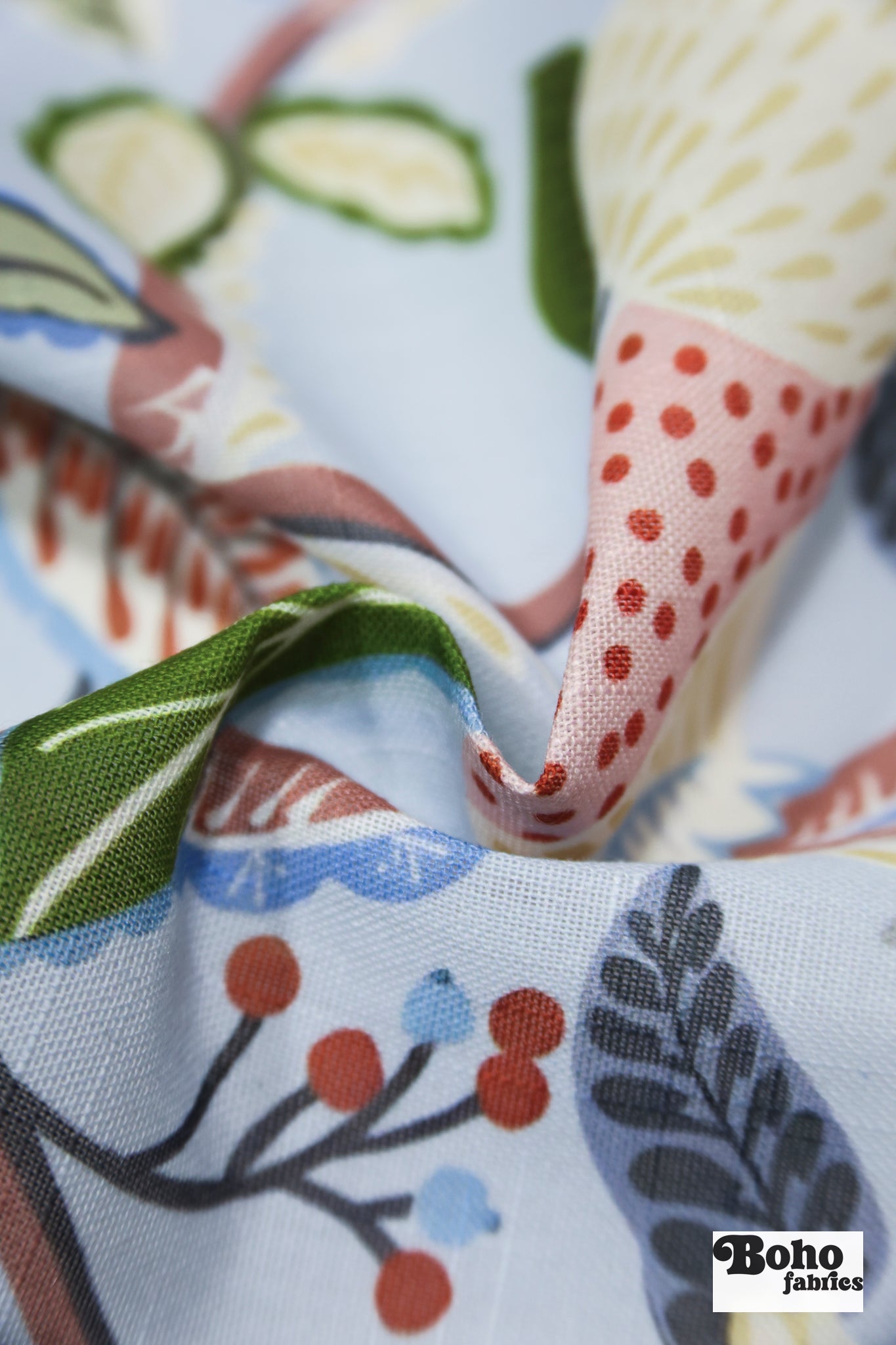 Pomegranate Botanical Floral Linen-Look Woven Fabric - Boho Fabrics - Home Dec. & Upholstery Fabric