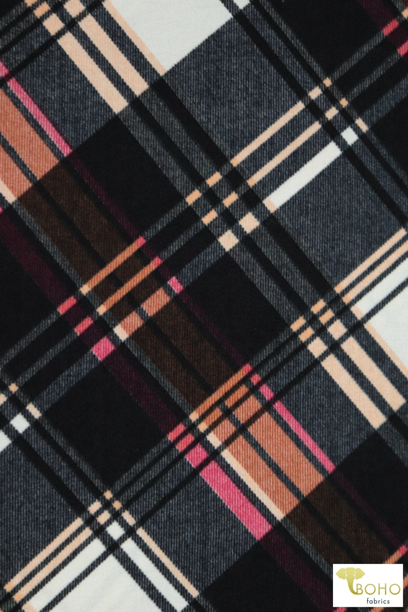 Pop of Pink Plaid, Brushed Sweater Knit Fabric. PRSW-105 - Boho Fabrics