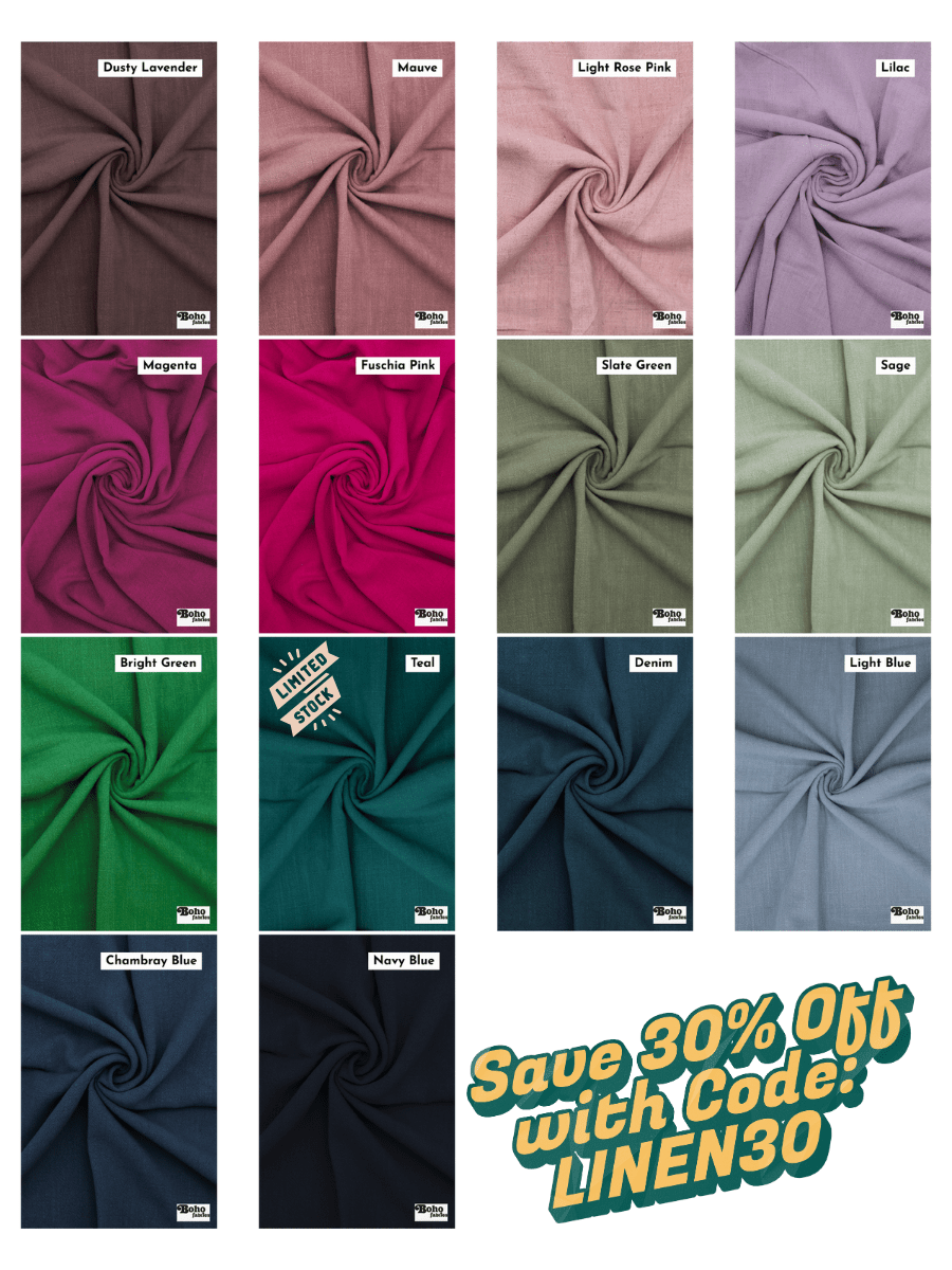 [PRE - ORDER] Midweight Textured, Rayon Linen Blend Woven Fabric | 210 GSM | 28 Colors - Boho Fabrics - Linen, Woven