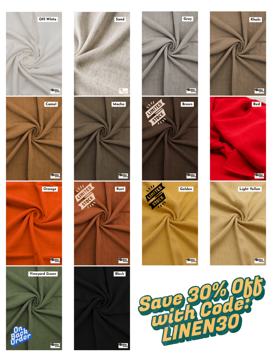[PRE - ORDER] Midweight Textured, Rayon Linen Blend Woven Fabric | 210 GSM | 28 Colors - Boho Fabrics - Linen, Woven