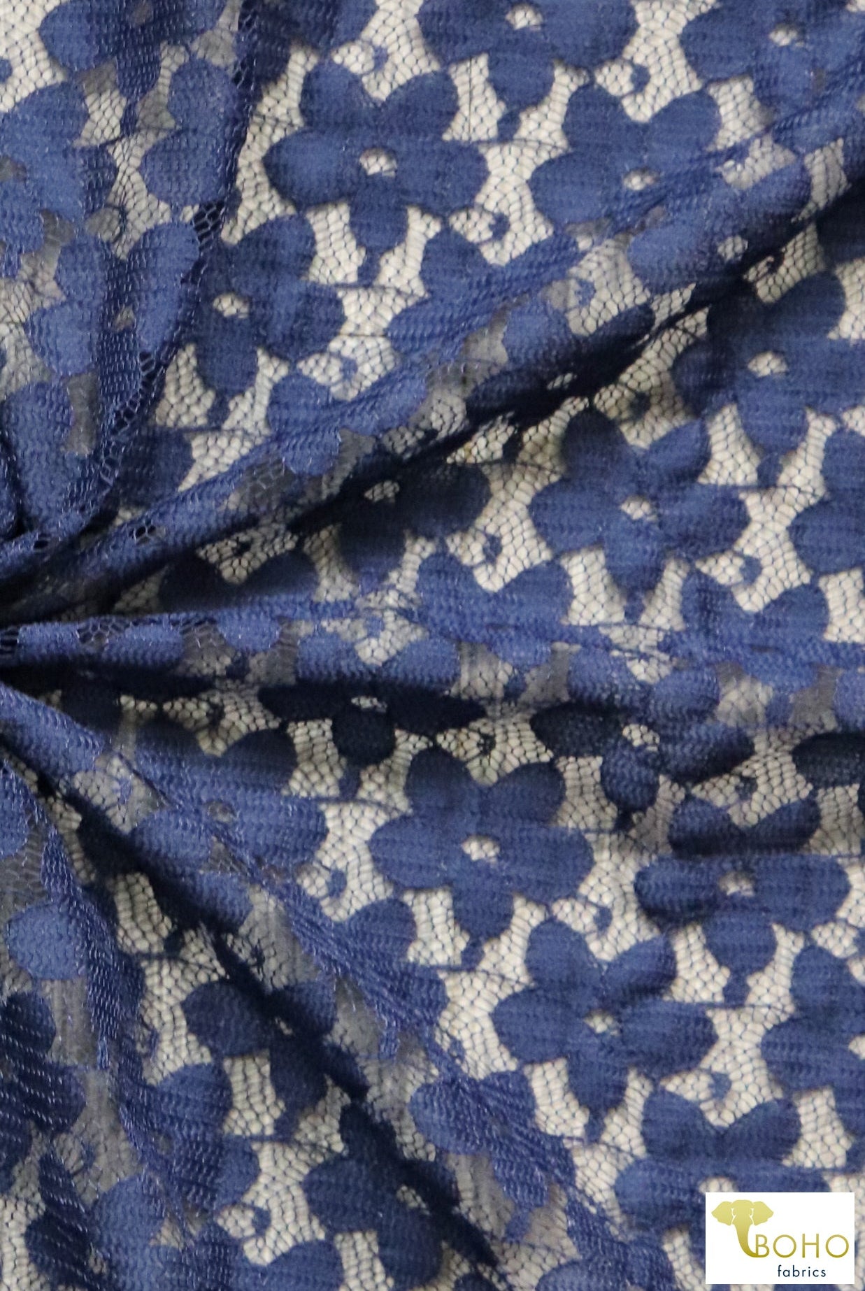 Pretty Little Daisies in Blue Stretch Lace - Boho Fabrics