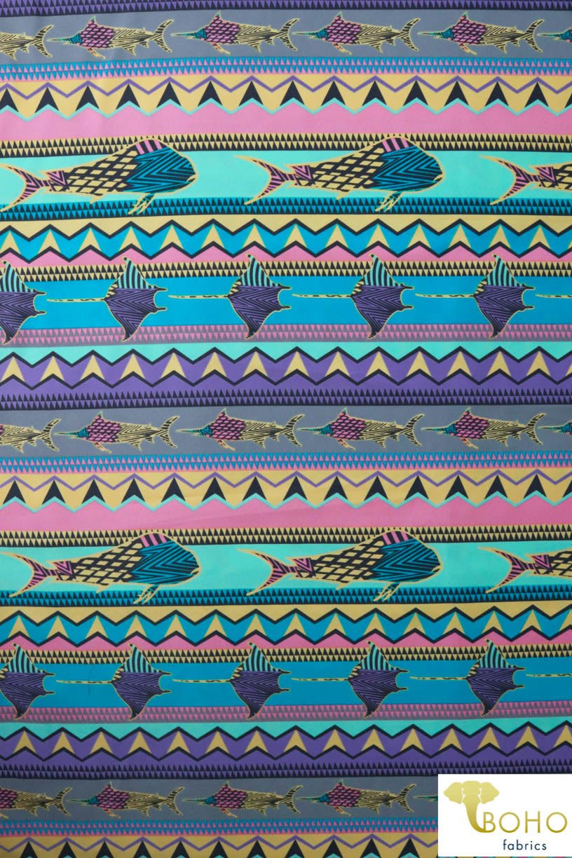 Psychedelic Sealife Boardshort Print. Swim/Activewear. Poly Microfiber Woven Fabric - Boho Fabrics