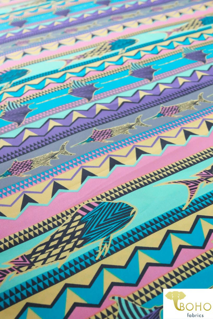 Psychedelic Sealife Boardshort Print. Swim/Activewear. Poly Microfiber Woven Fabric - Boho Fabrics