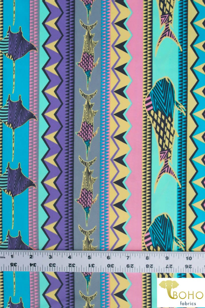 Psychedelic Sealife Boardshort Print. Swim/Activewear. Poly Microfiber Woven Fabric - Boho Fabrics