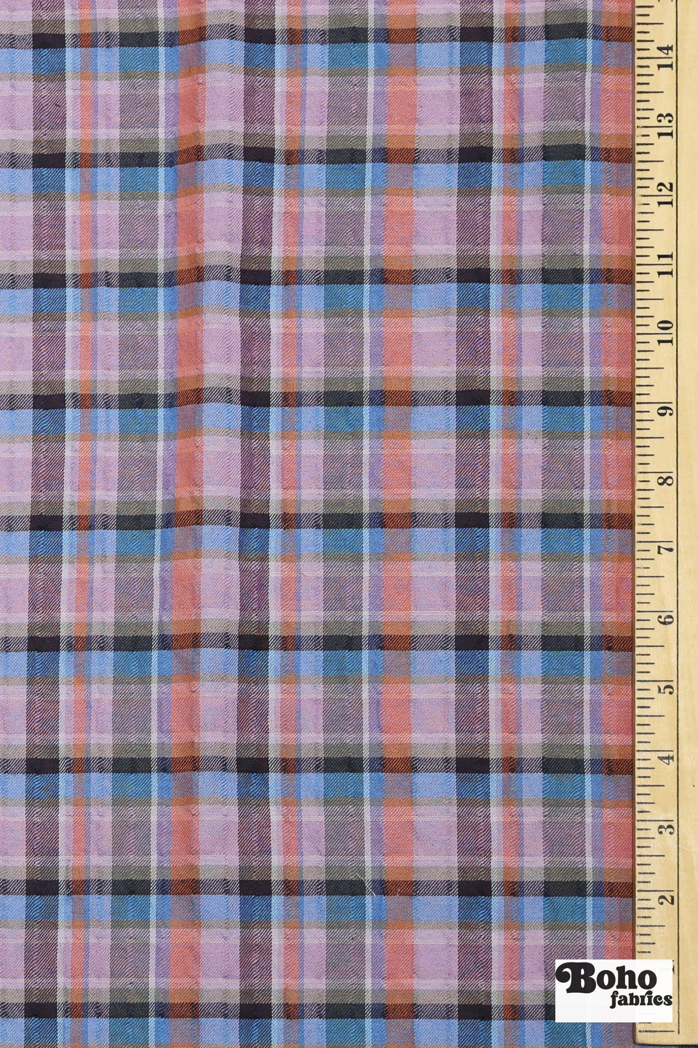 Purple, Blue & Orange Plaid Woven Fabric - Boho Fabrics - Woven Fabric