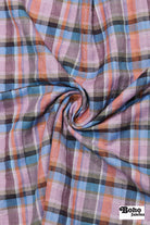 Purple, Blue & Orange Plaid Woven Fabric - Boho Fabrics - Woven Fabric