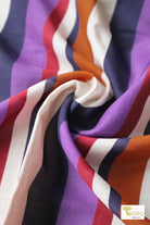 Purple Copper Vertical Stripes, Cotton/Silk Lawn Woven - Boho Fabrics