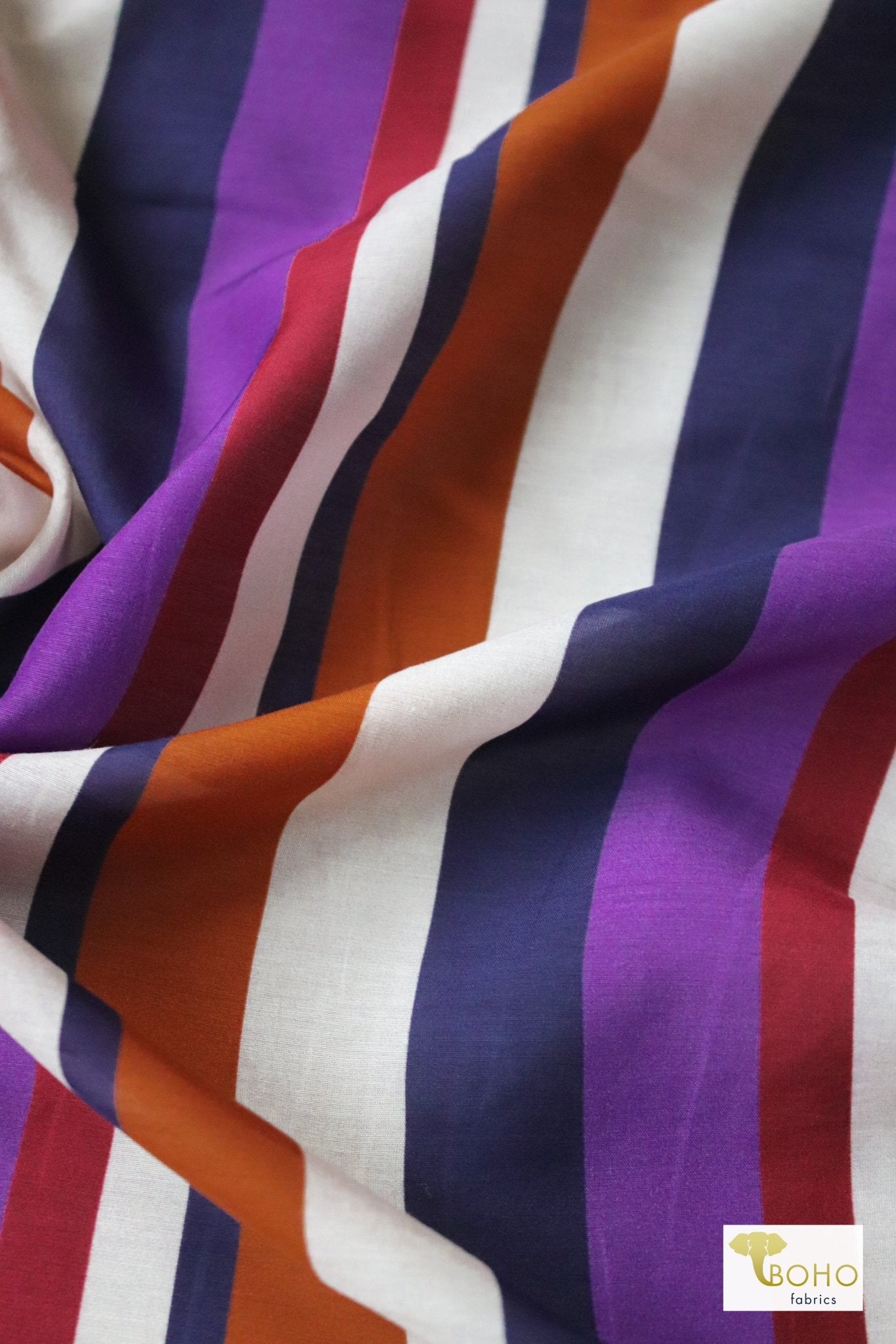 Purple Copper Vertical Stripes, Cotton/Silk Lawn Woven - Boho Fabrics