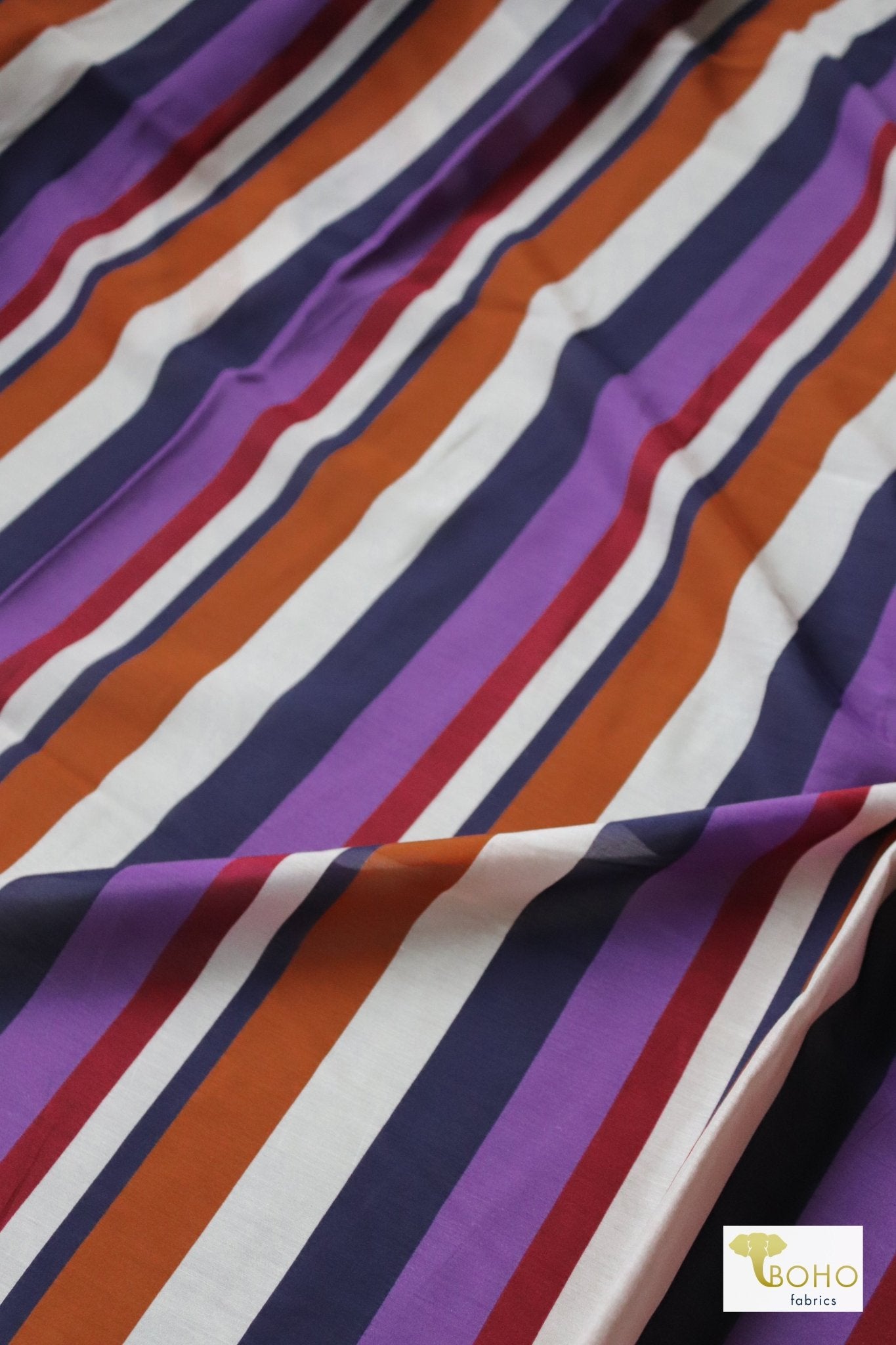 Purple Copper Vertical Stripes, Cotton/Silk Lawn Woven - Boho Fabrics