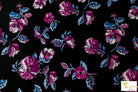 Purple Cosmos on Black, Printed Scuba Knit. SCU-112-BLK - Boho Fabrics