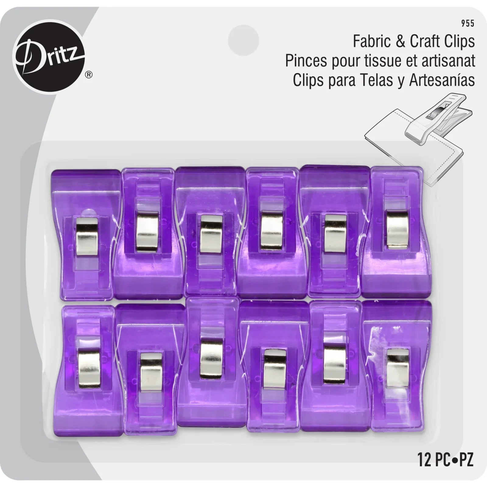 Purple, Fabric & Craft Clips by Dritz, Package of 12 Clips - Boho Fabrics - Pins