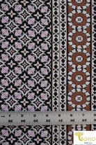 Purple Floral Folk Vines Panel. With Lilac, Black & Rust. Cotton Woven Fabric. WV-130 - Boho Fabrics