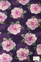 Purple Florals, Stretch Mesh Printed Fabric. - Boho Fabrics