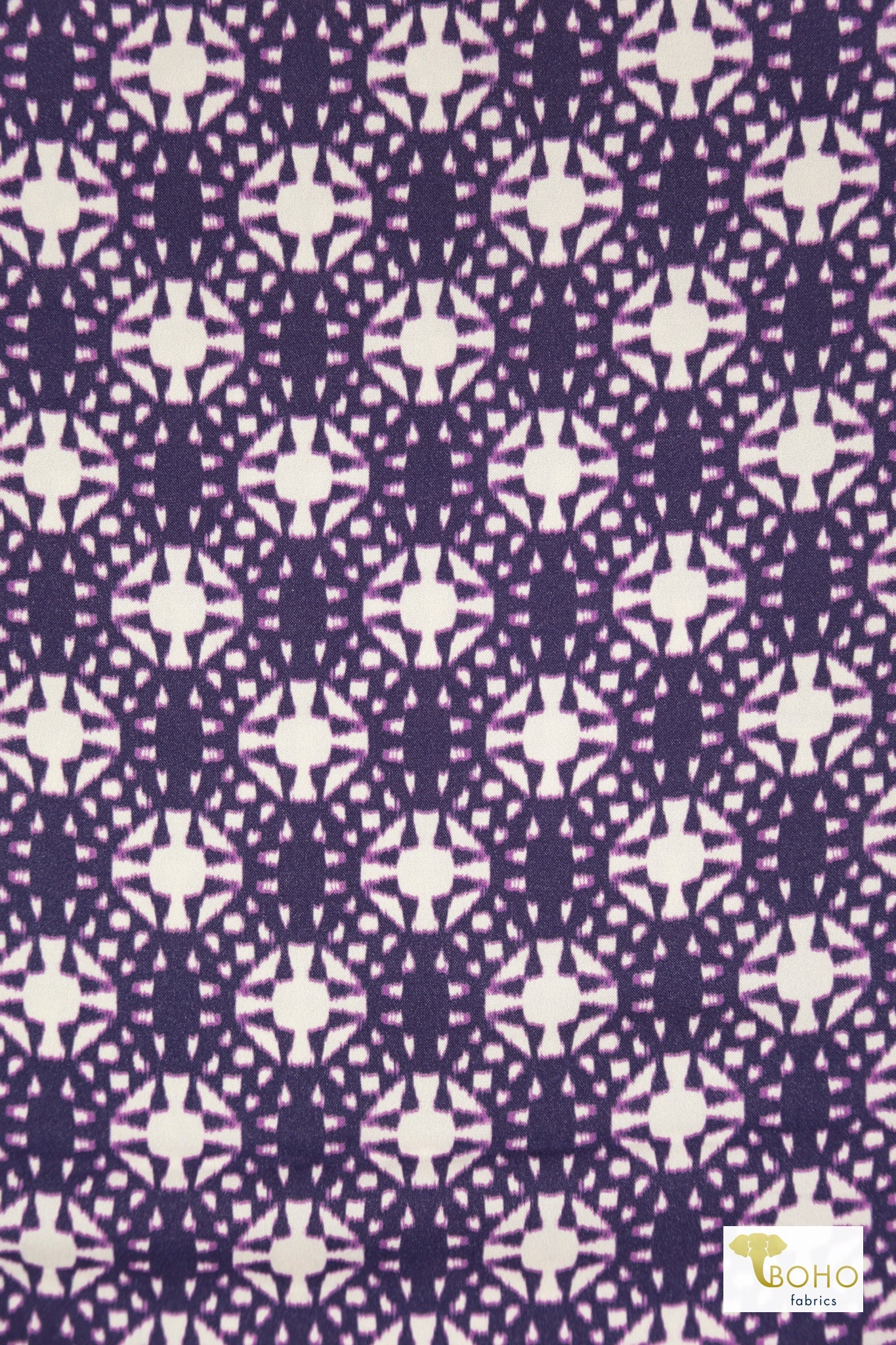 Purple Geometric, Rayon Challis Woven Fabric - Boho Fabrics - Challis, Woven