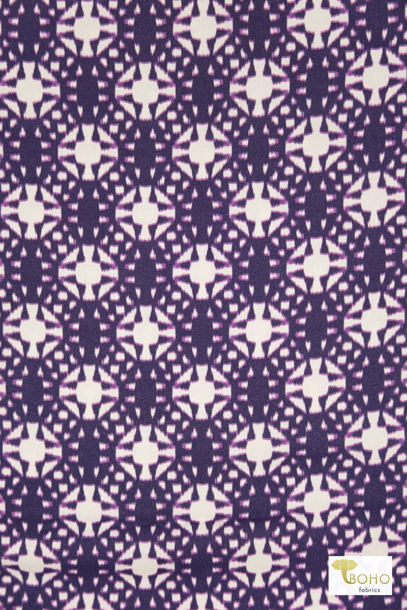 Purple Geometric, Rayon Challis Woven Fabric - Boho Fabrics - Challis, Woven