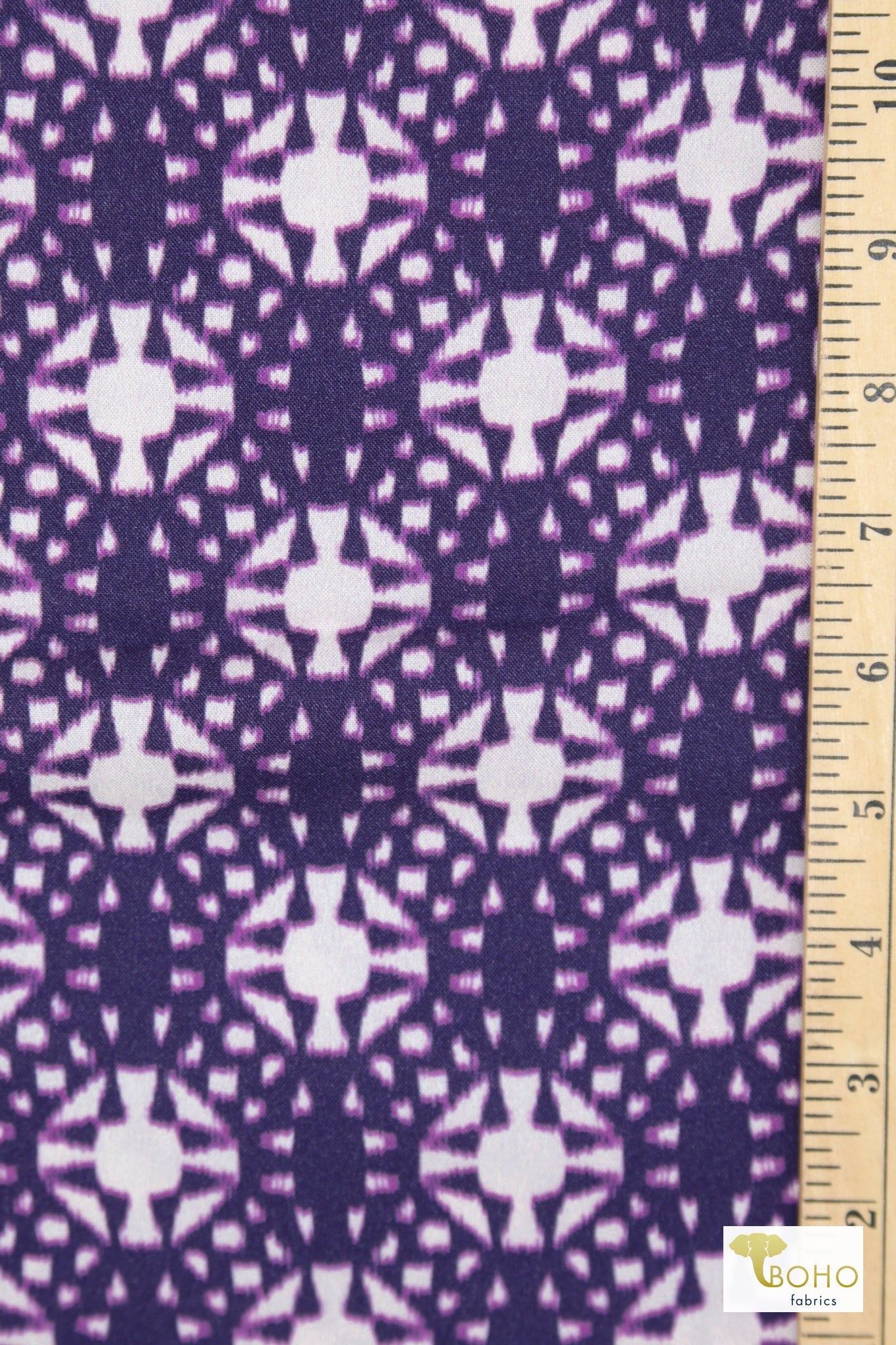 Purple Geometric, Rayon Challis Woven Fabric - Boho Fabrics - Challis, Woven
