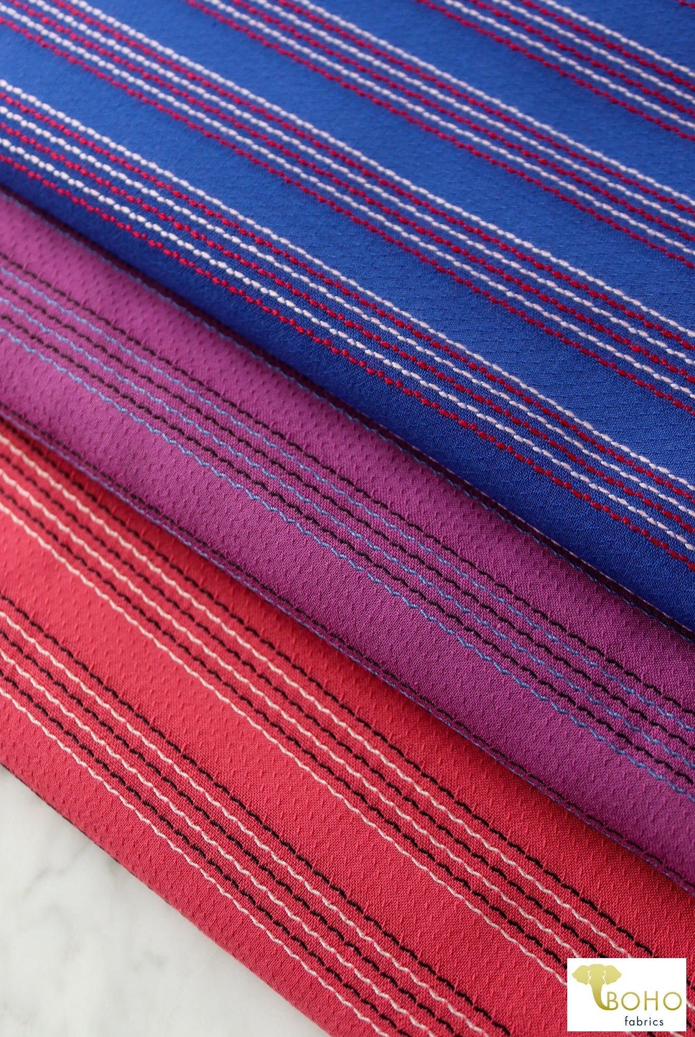Purple Pacific Coast Highway Stripes. Embroidered Stripes on Purple Woven Fabric. WVS-308-PURP - Boho Fabrics