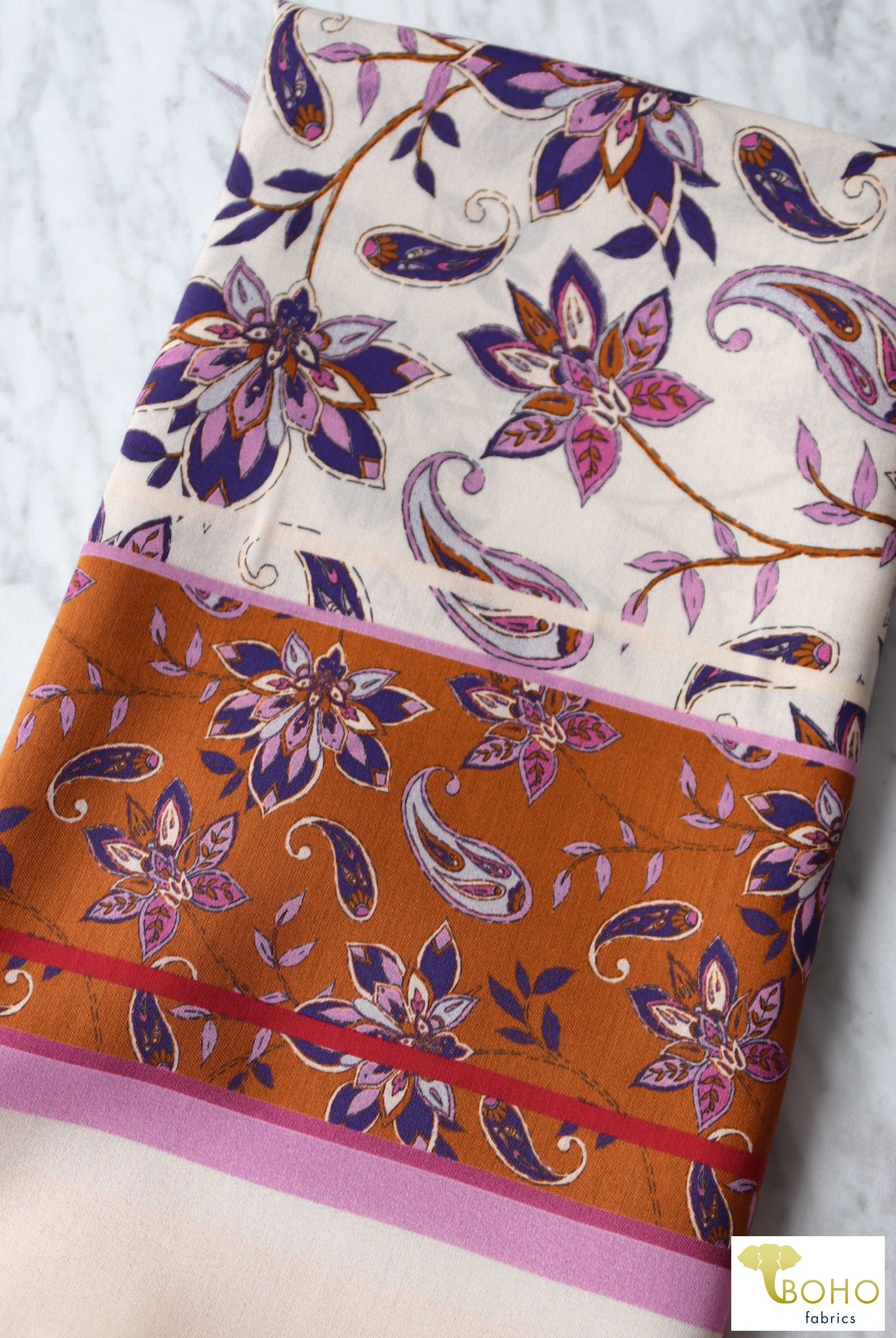 Purple Palace Paisley. Cotton/Silk Panel Woven SILK-131-PANEL - Boho Fabrics