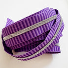 Purple Striped Jacquard Zipper Tape 5 Silver Teeth 3 Yards - Boho Fabrics - Zippers