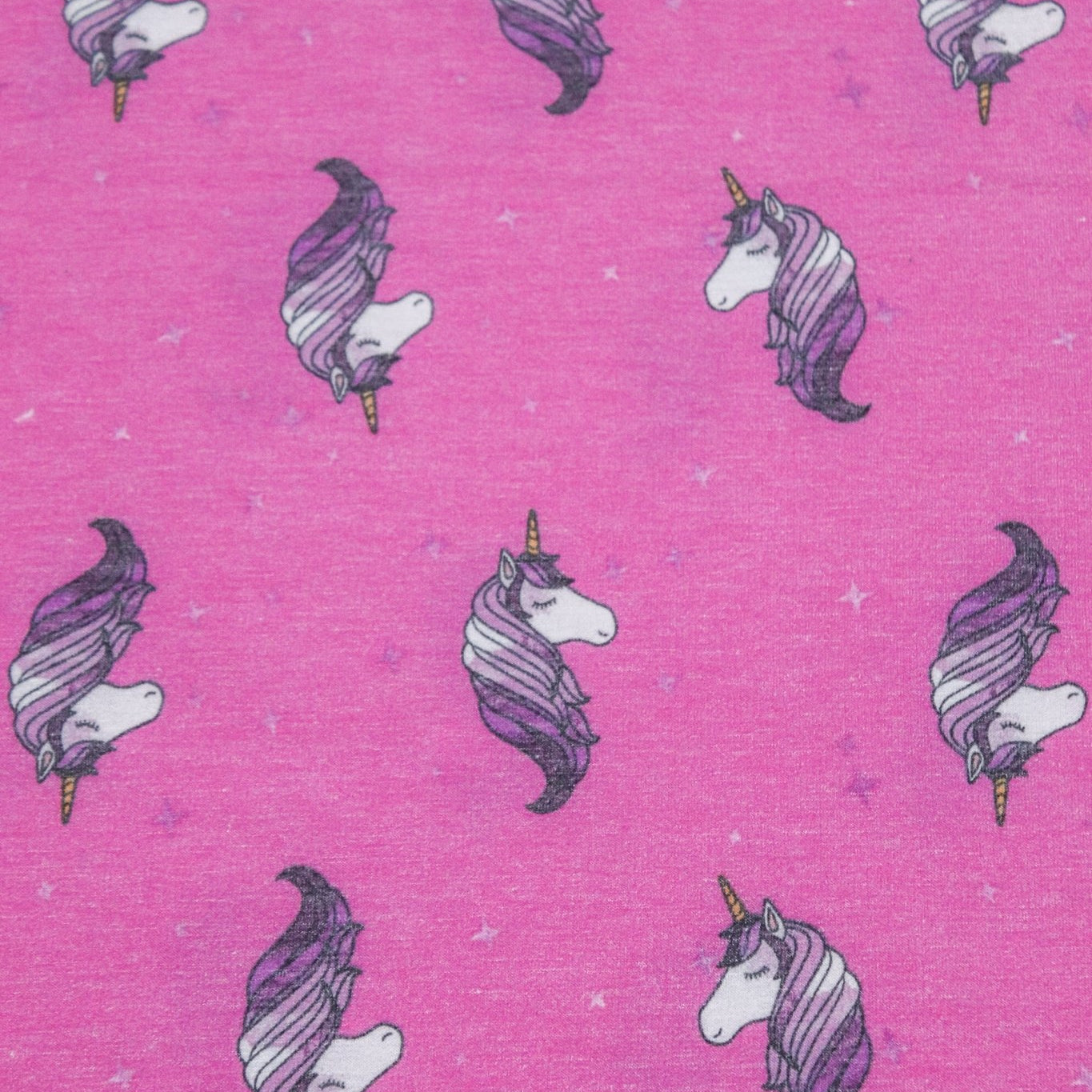 Purple Unicorns on Pink, French Terry Knit Print FTP-325-PNK - Boho Fabrics