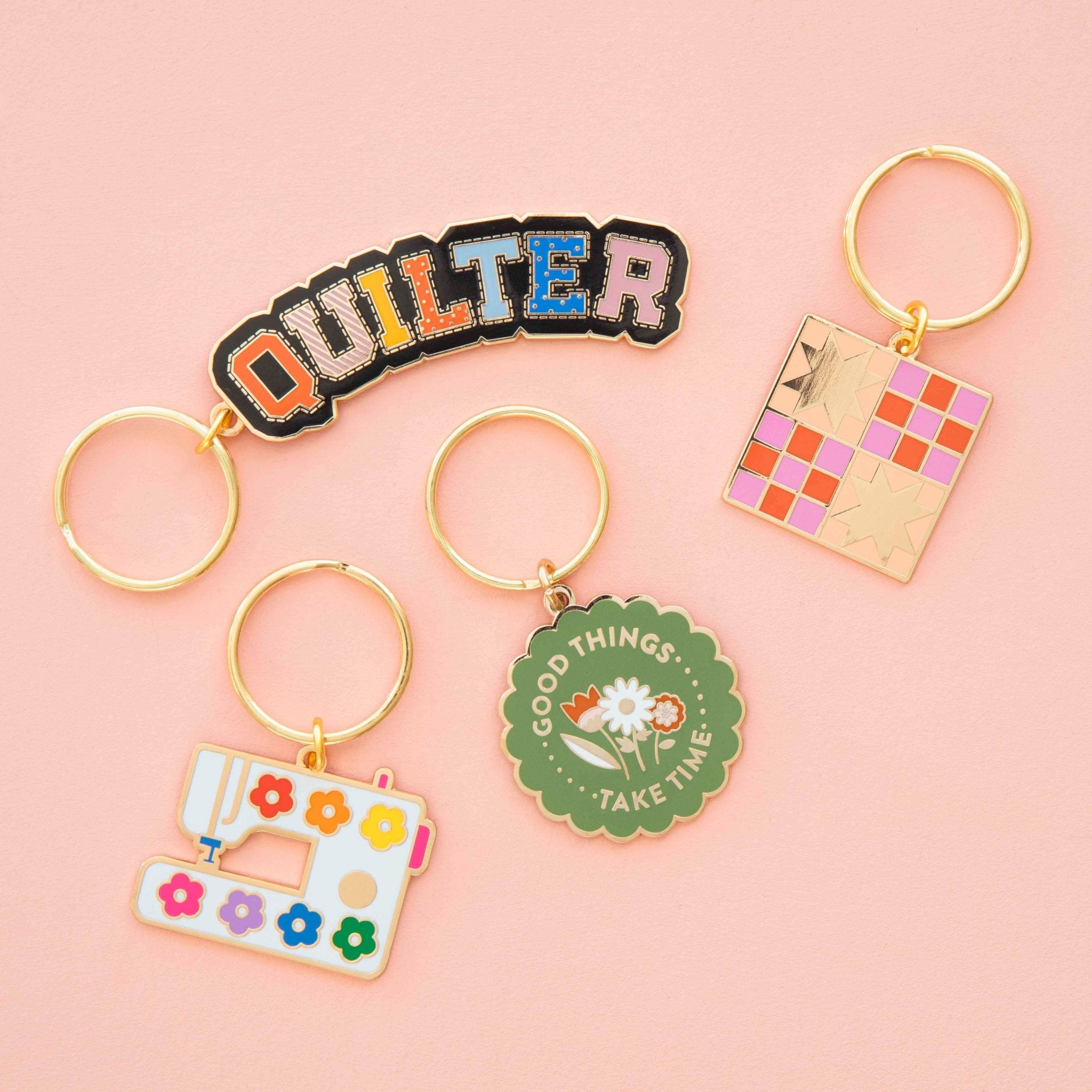 Quilter Enamel Keychain - Bag Charm - Boho Fabrics - Bag Hardware