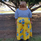 Rae Blue Florals on Yellow. Scuba Knit. SCU-109-YLW - Boho Fabrics