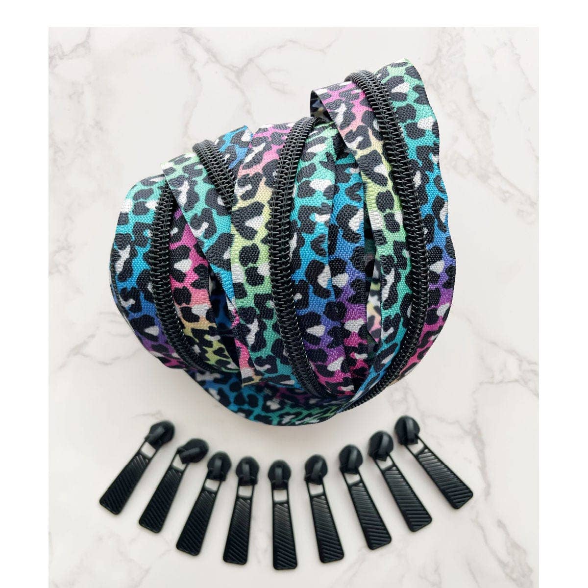 Rainbow Leopard Print Continuous Zipper Tape 3 Yards - Boho Fabrics - Zippers