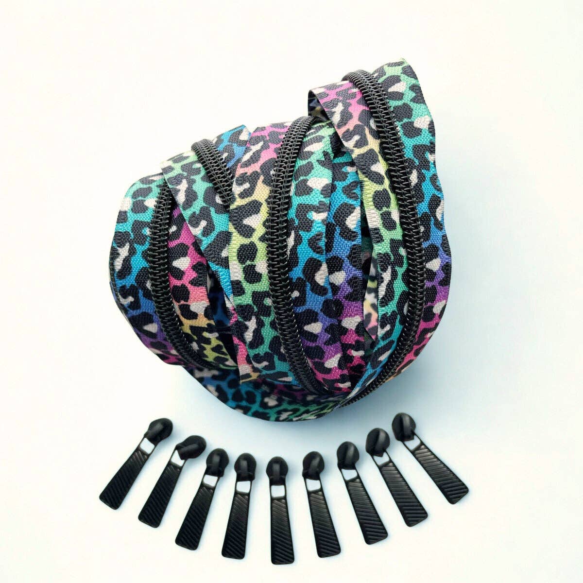 Rainbow Leopard Print Continuous Zipper Tape 3 Yards - Boho Fabrics - Zippers