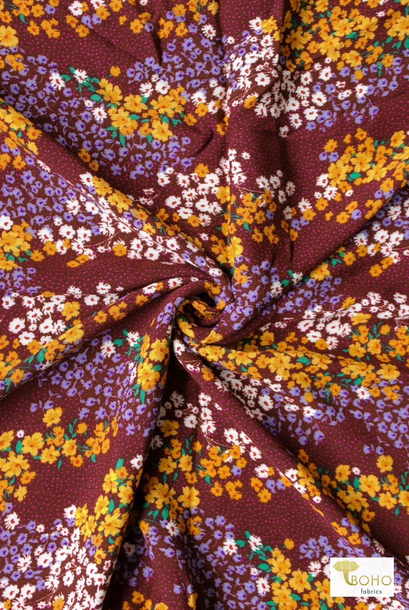 Raisin Florals, Rayon Crepe Woven - Boho Fabrics